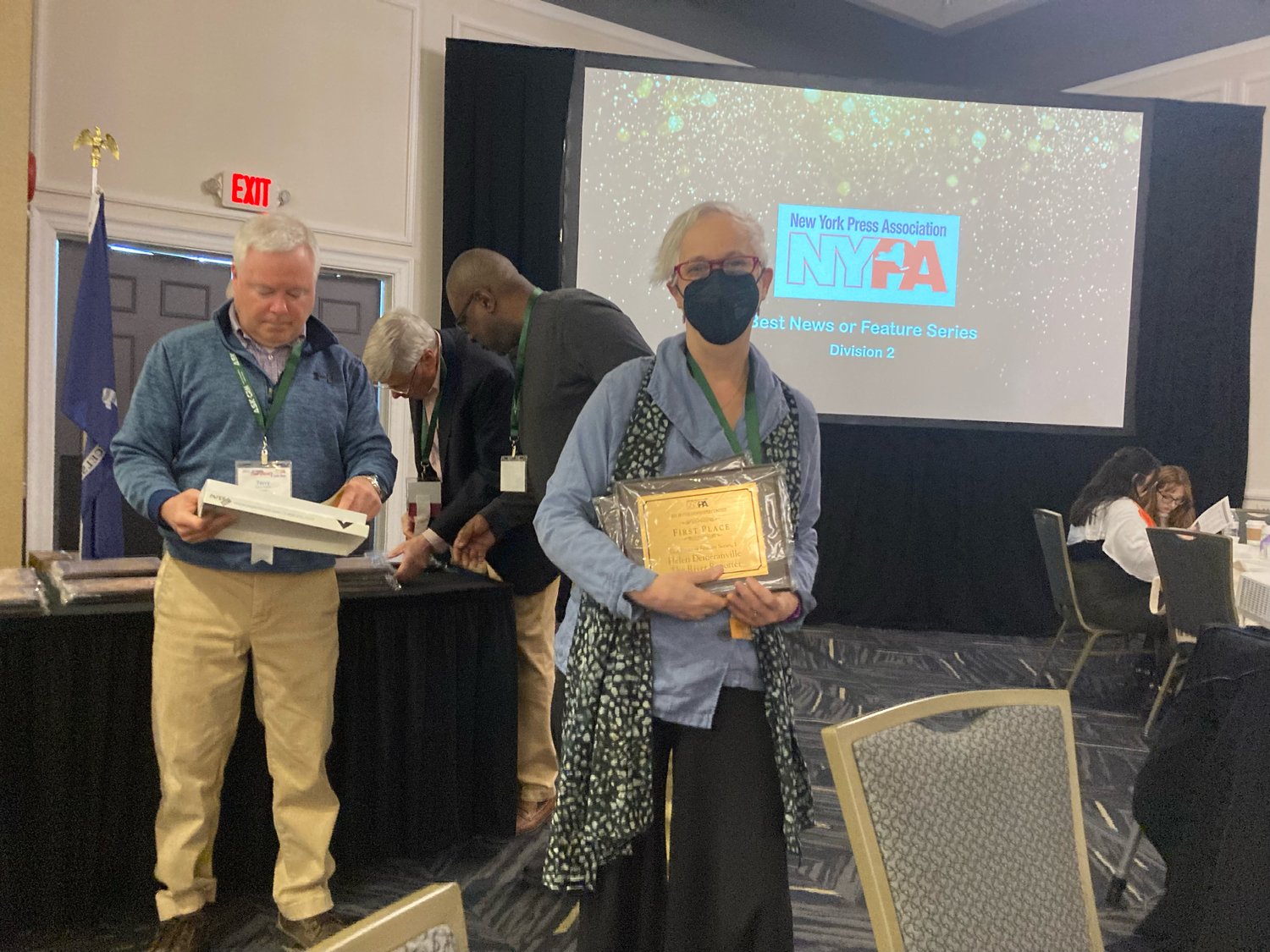 The paper also took first place in Best News Series for its indepth Foie Gras story by Helen Demerest (here displayed by publisher Laurie Stuart).